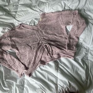 jessica simpson lilac purple crochet tie sweater S winter
